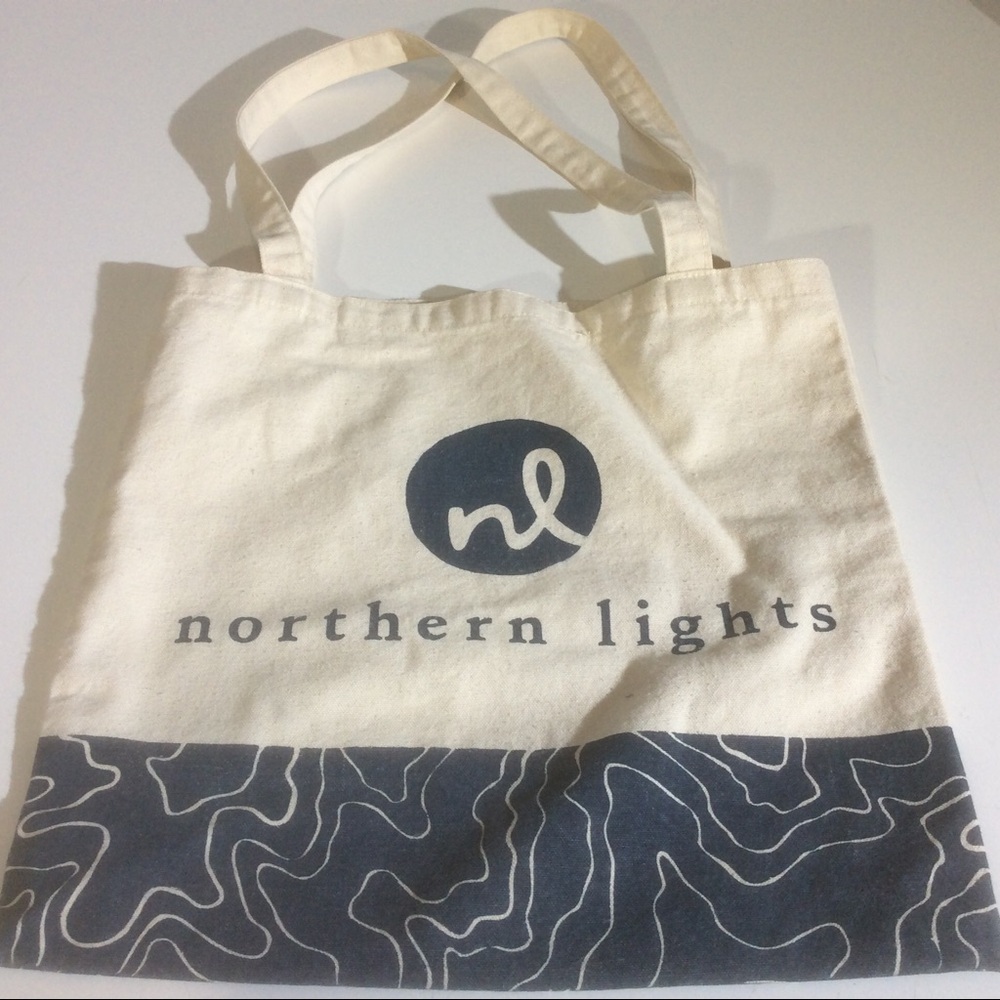 Northern Lights Beige Canvas Tote Blue Logo *BLEED